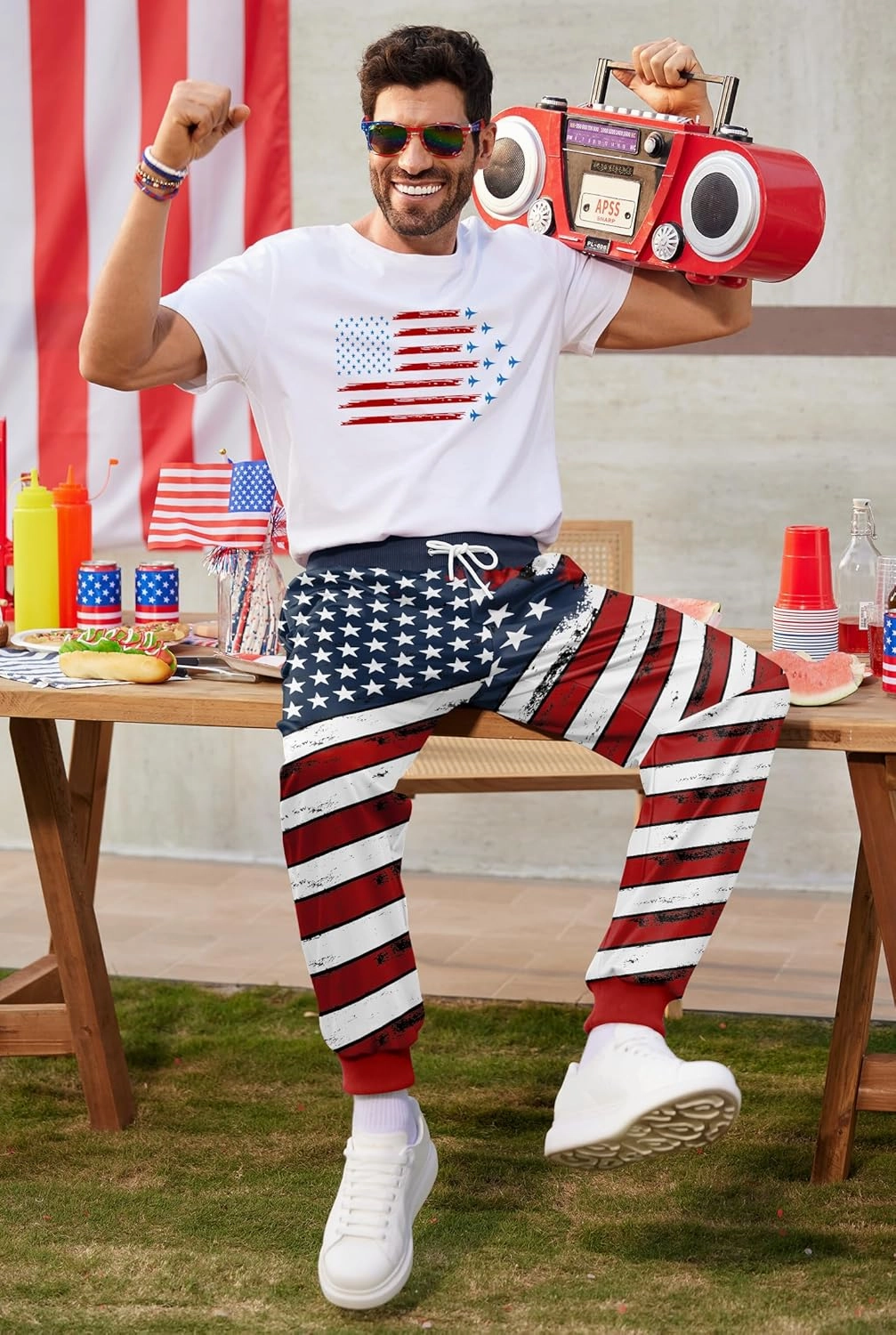 Arvilhill Men's 4th of July Drawstring Pants 1776 Joggers Patriotic American Flag Sweatpants (S-3XL)