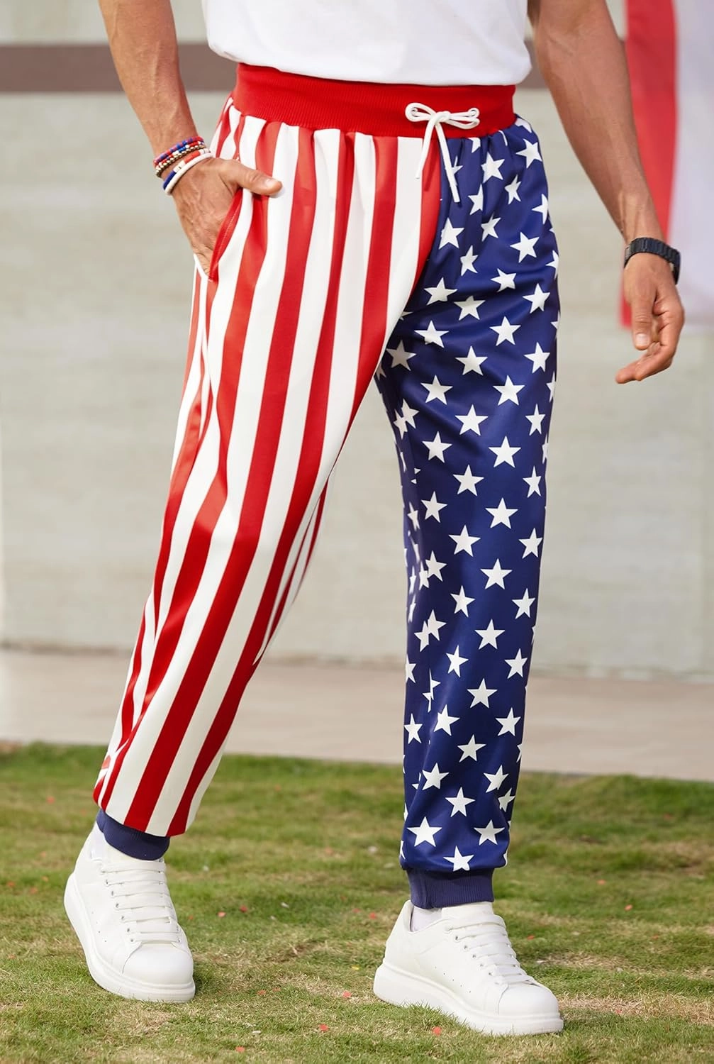 Arvilhill Men's 4th of July Drawstring Pants 1776 Joggers Patriotic American Flag Sweatpants (S-3XL)