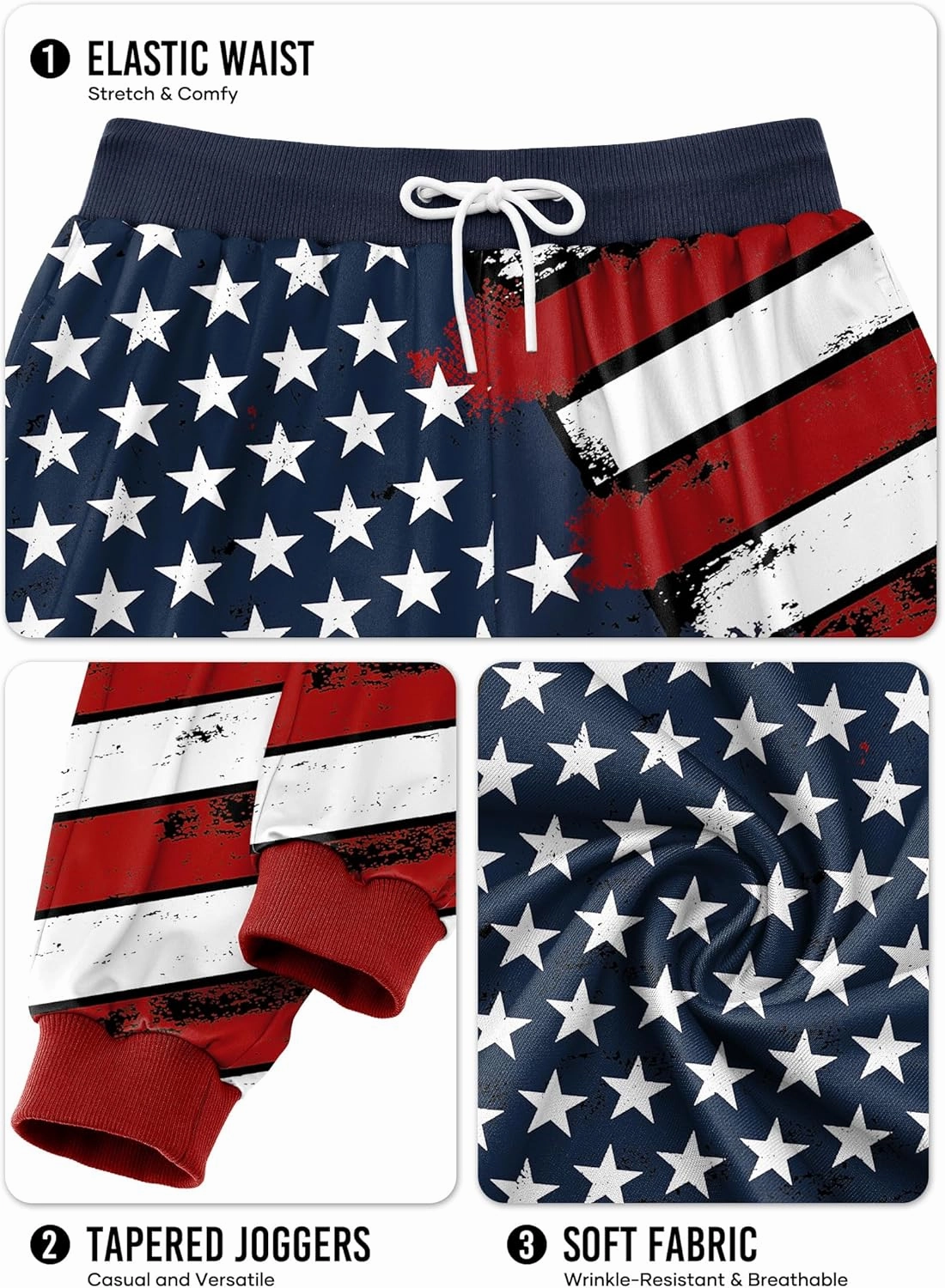 Arvilhill Men's 4th of July Drawstring Pants 1776 Joggers Patriotic American Flag Sweatpants (S-3XL)