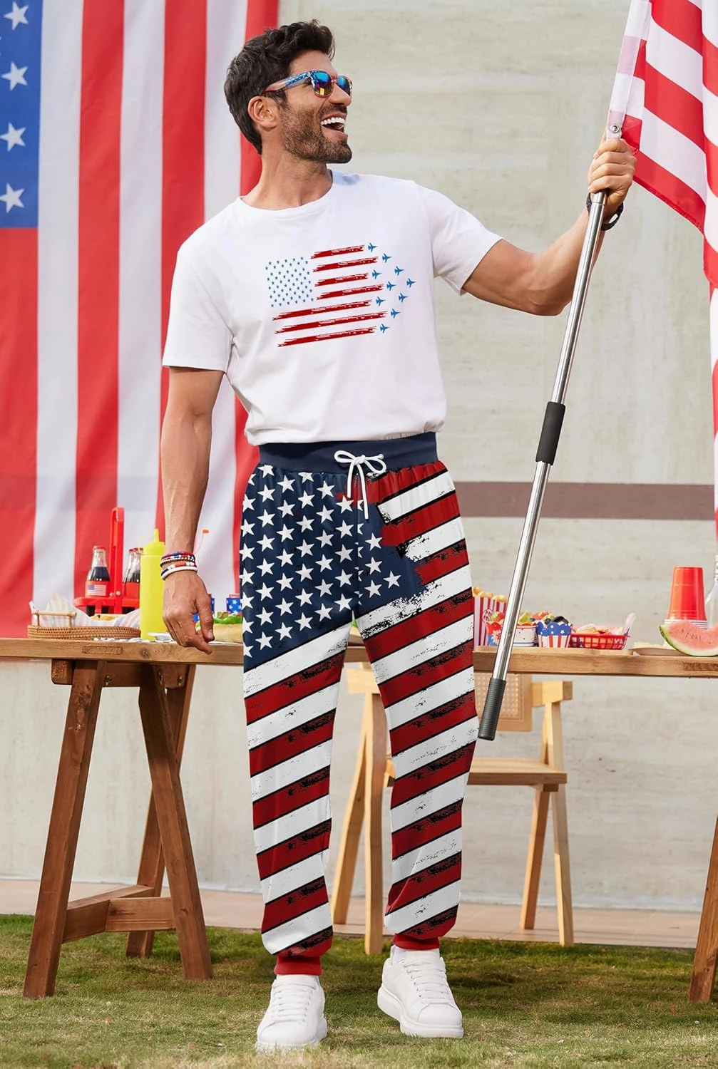 Arvilhill Men's 4th of July Drawstring Pants 1776 Joggers Patriotic American Flag Sweatpants (S-3XL)