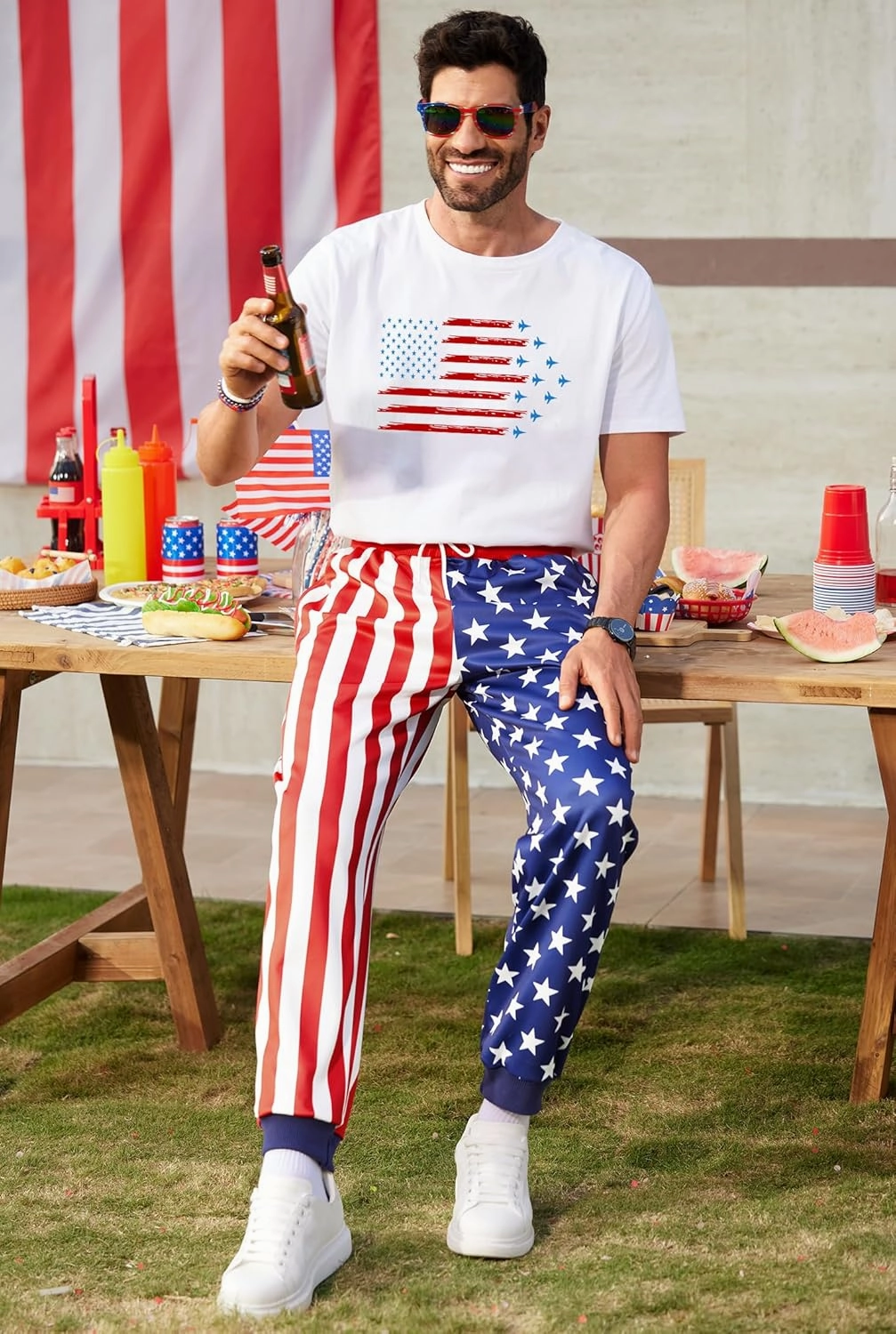 Arvilhill Men's 4th of July Drawstring Pants 1776 Joggers Patriotic American Flag Sweatpants (S-3XL)