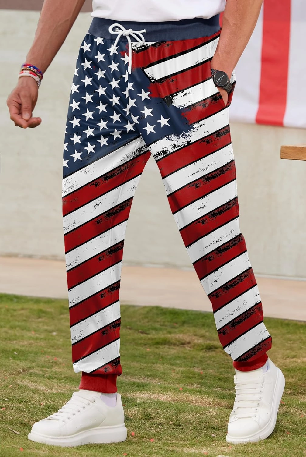 Arvilhill Men's 4th of July Drawstring Pants 1776 Joggers Patriotic American Flag Sweatpants (S-3XL)