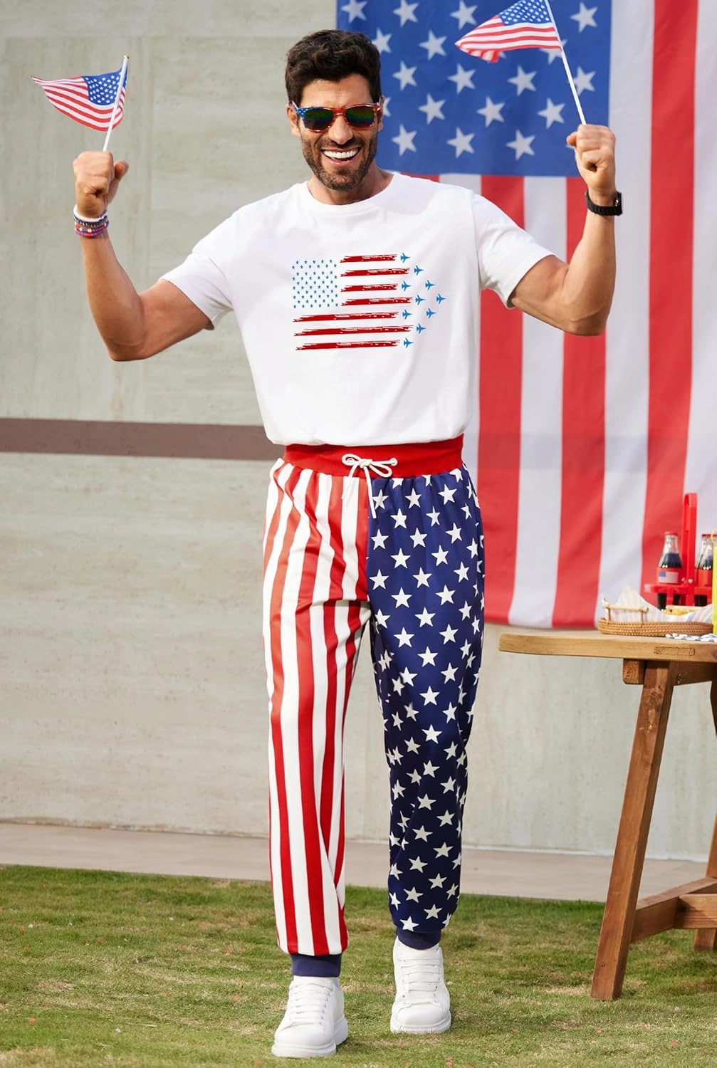 Arvilhill Men's 4th of July Drawstring Pants 1776 Joggers Patriotic American Flag Sweatpants (S-3XL)