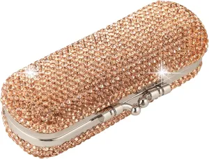 AsAlways Shiny Rhinestone Crystal Portable Lipstick Case with Mirror Portable Bling Diamonds Makeup Cosmetic Storage Holder for Travel Ladies Fashion