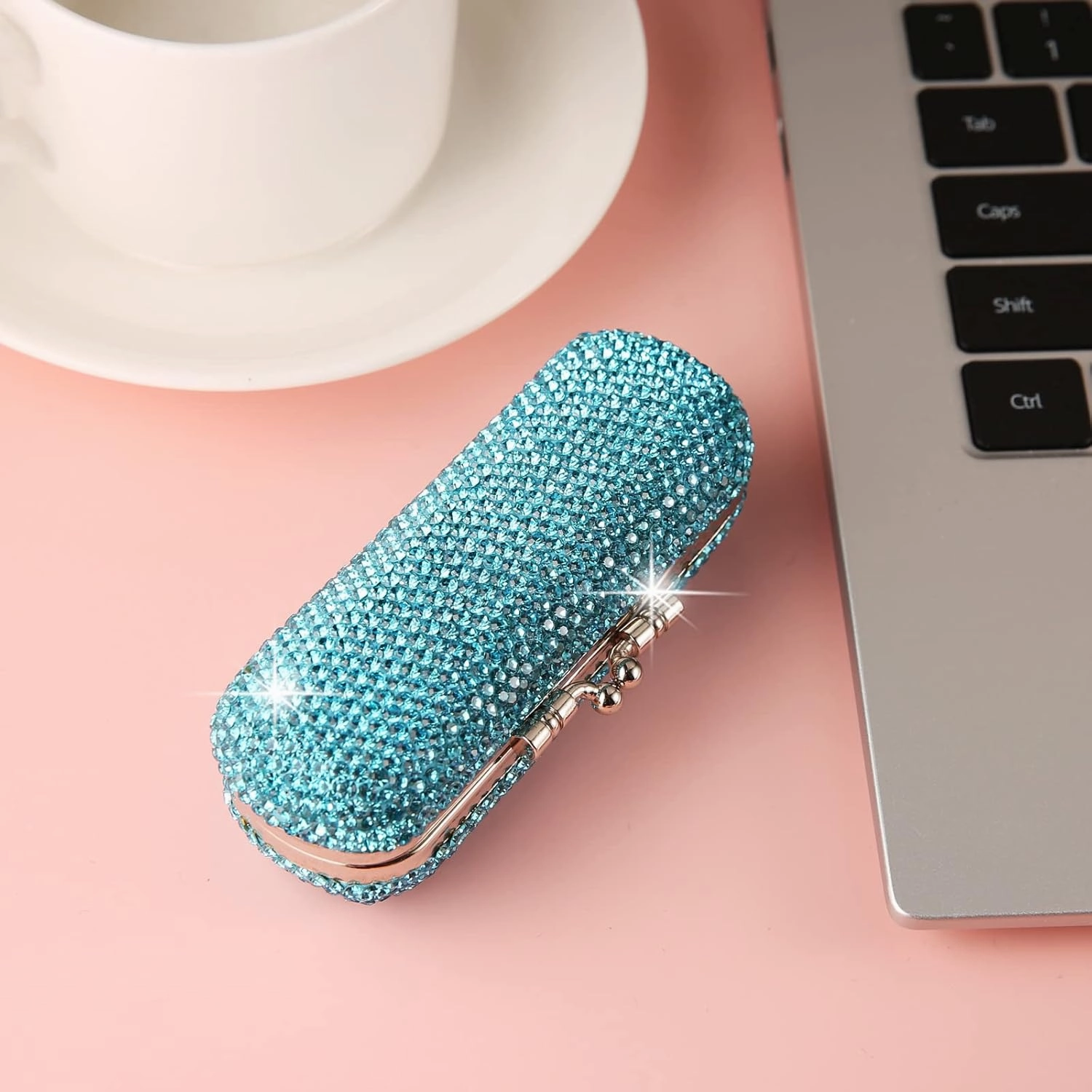 AsAlways Shiny Rhinestone Crystal Portable Lipstick Case with Mirror Portable Bling Diamonds Makeup Cosmetic Storage Holder for Travel Ladies Fashion
