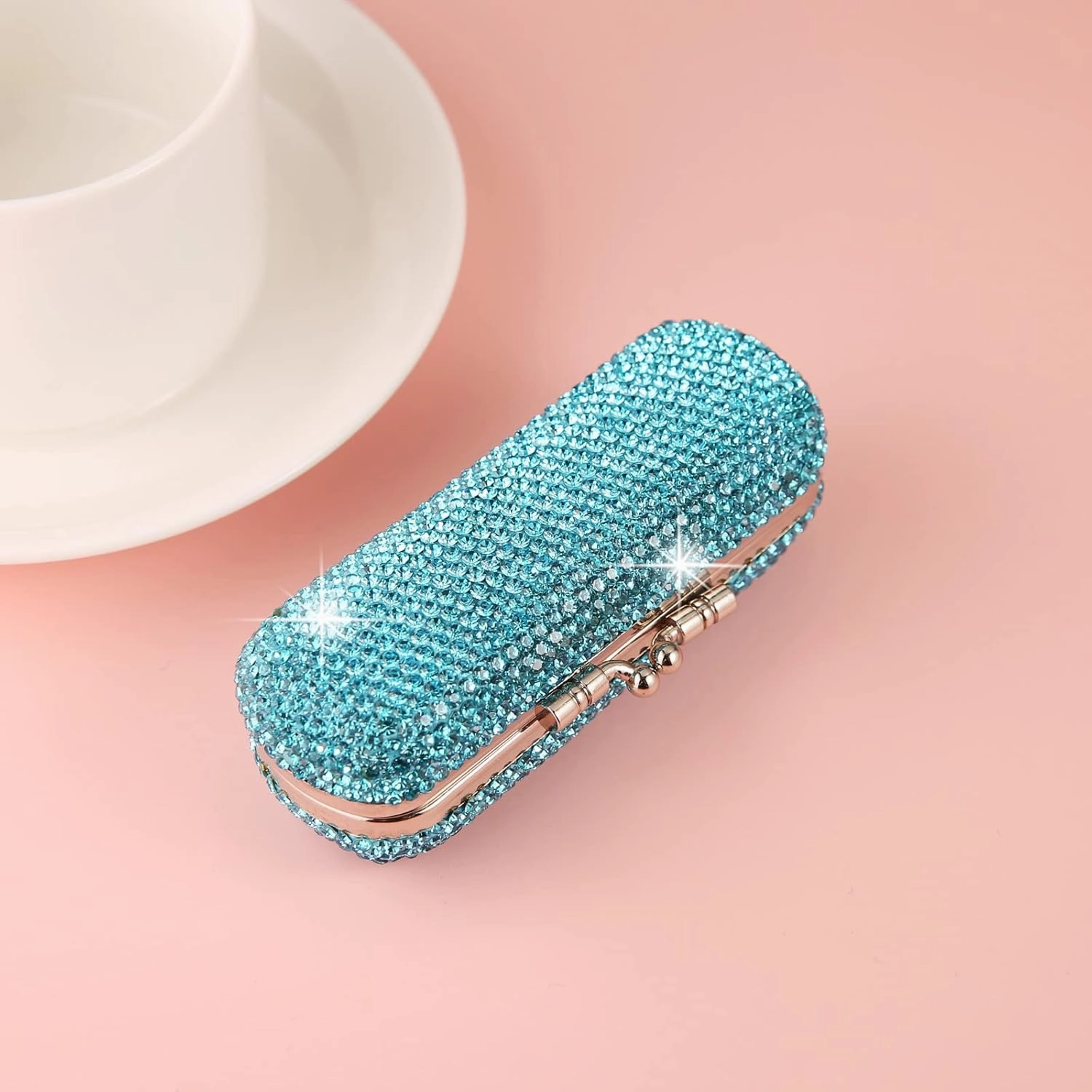 AsAlways Shiny Rhinestone Crystal Portable Lipstick Case with Mirror Portable Bling Diamonds Makeup Cosmetic Storage Holder for Travel Ladies Fashion