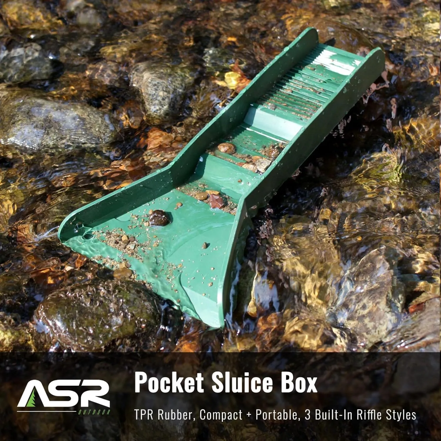ASR Outdoor 12" Pocket Mini Sluice Box for Gold Panning (TPR Rubber)