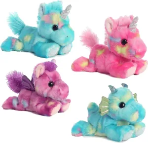 Aurora Bright Fancies Set of 4 Stuffed Beanbag Plushies: Blueberryripple Unicorn, Jellyroll Unicorn, Tutti Fruitti Pegasus & Sprinkles Dragon