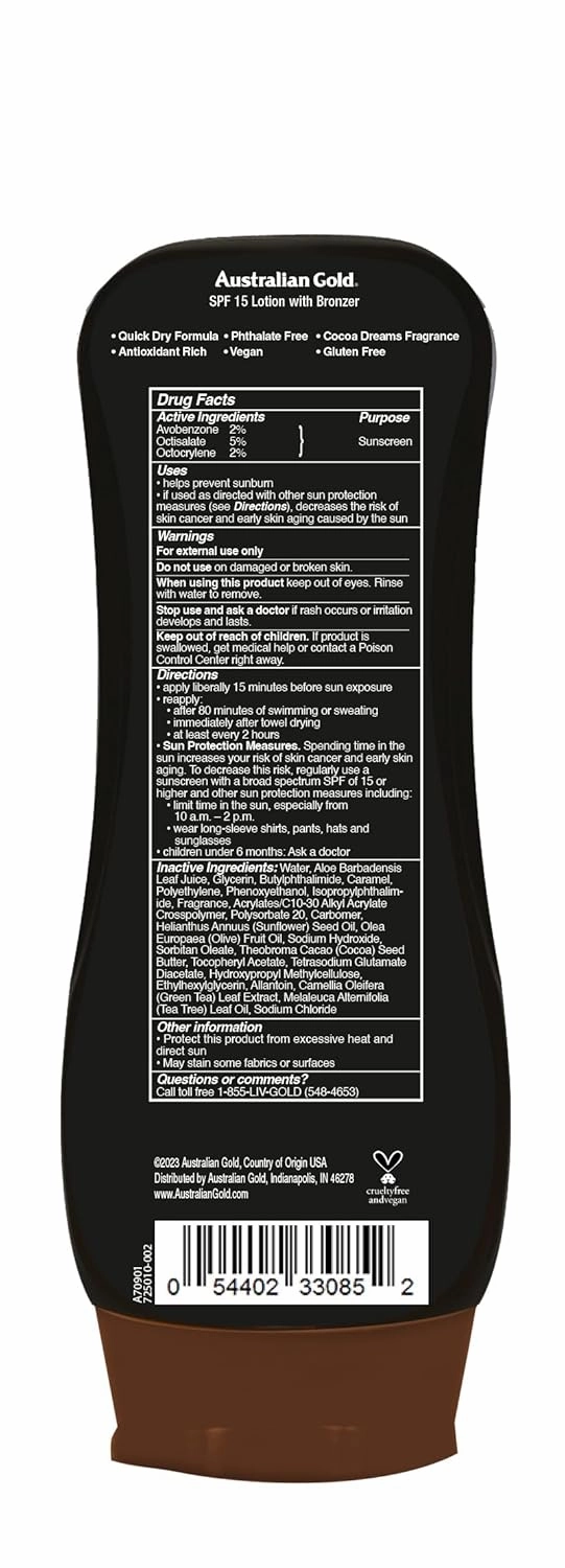 Australian Gold SPF 15 Lotion Bronzer, Twin Pack, 8 FL Oz (Pack of 2)