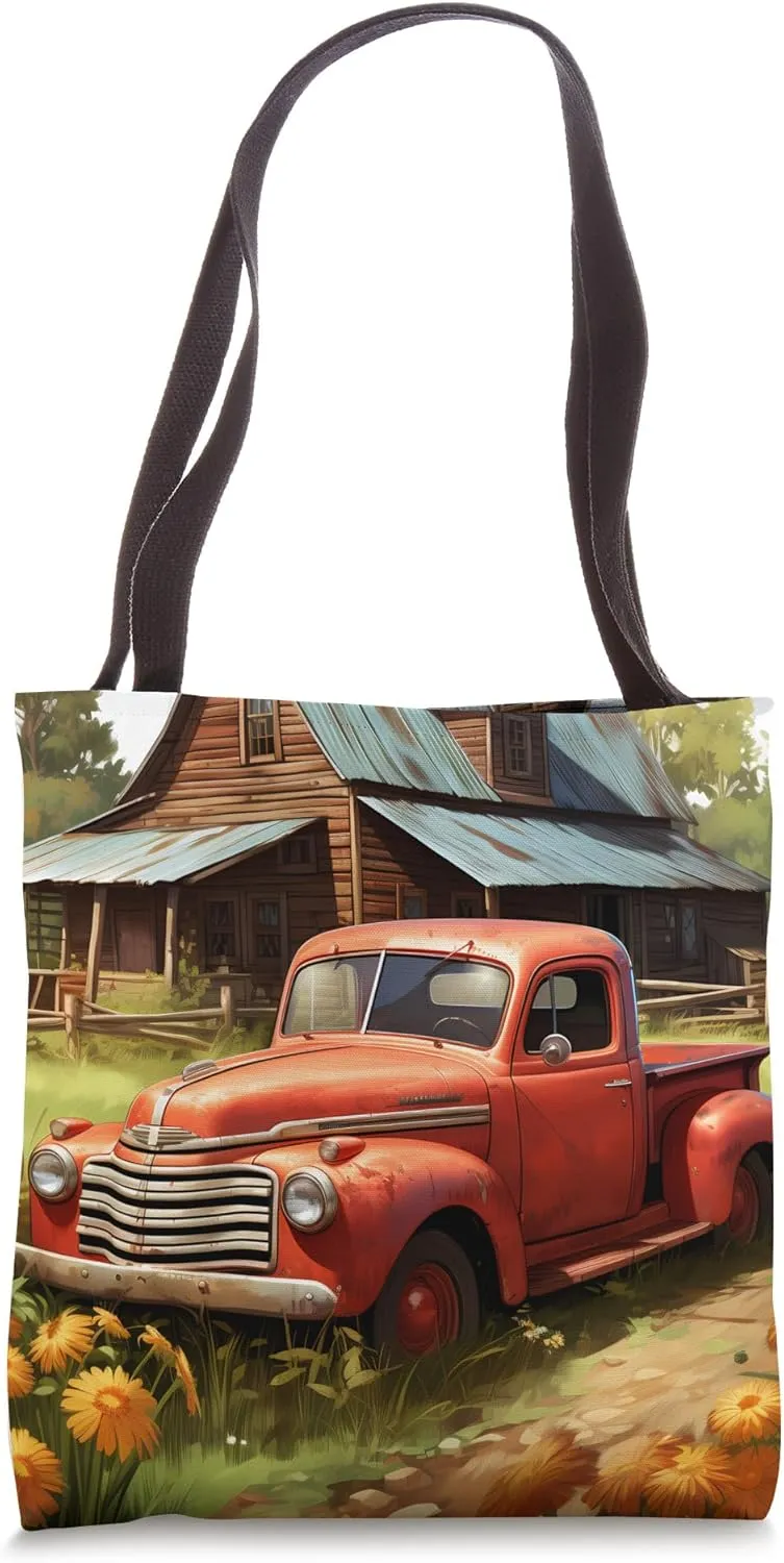 Autumn Red Truck Classic Retro Cabin Fall Gift for Her Him Tote Bag