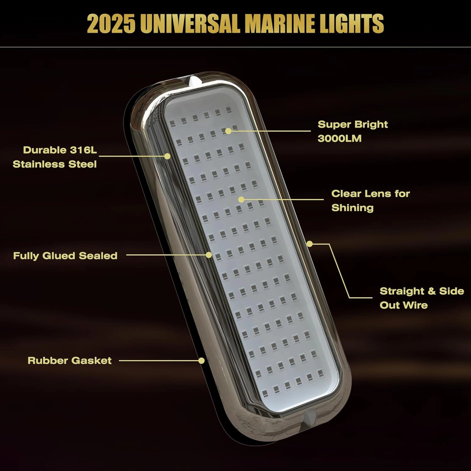 B5 Underwater Boat Lights, White 2x3000LM DC10-30V IP68, 316L Shell & Clear Lens, Marine Waterproof Lights for Yacht Boat Transom Pontoon Exterior Interior Deck Stern RV Fishing (B5-3)