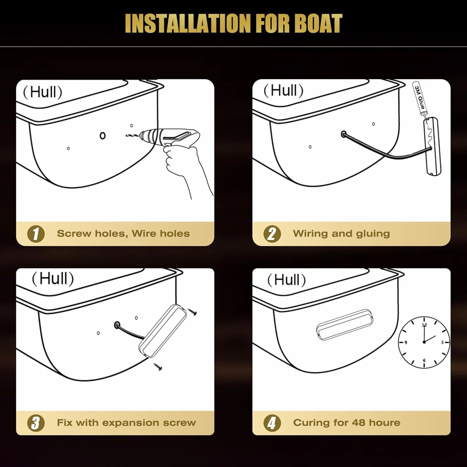 B5 Underwater Boat Lights, White 2x3000LM DC10-30V IP68, 316L Shell & Clear Lens, Marine Waterproof Lights for Yacht Boat Transom Pontoon Exterior Interior Deck Stern RV Fishing (B5-3)