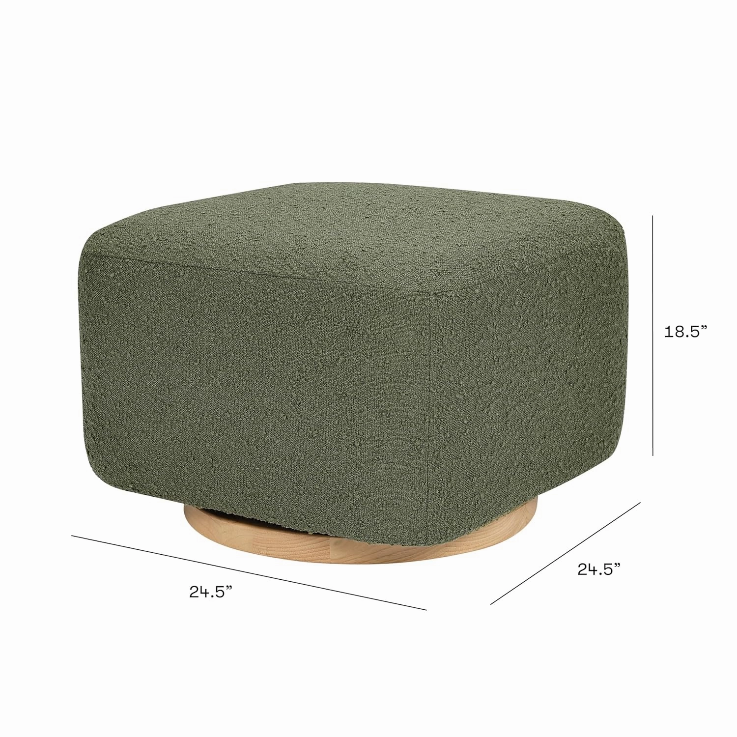 Babyletto Kiwi Gliding Ottoman in Olive Boucle with Light Wood Base, Greenguard Gold and CertiPUR-US Certified