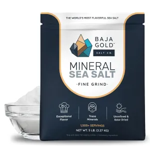 Baja Gold Mineral Sea Salt - Pure & Authentic Fine Grind Salt for Cooking & Baking | Natural Baja Salt for Culinary Uses | Great for Finishing Dishes | 5 lb. Resealable Bag, 1,500  Servings