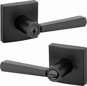Baldwin Spyglass , Entry Door Handle Reversible Lever with Keyed Lock Featuring SmartKey Re-key Technology and Microban Protection, in Matte Black