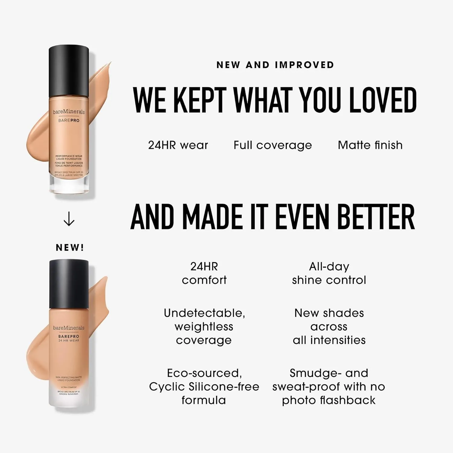 bareminerals Barepro 24HR Wear Matte Liquid Foundation Mineral SPF 20, Full Coverage Foundation Makeup for Mature Skin, Oil-Free, Vegan