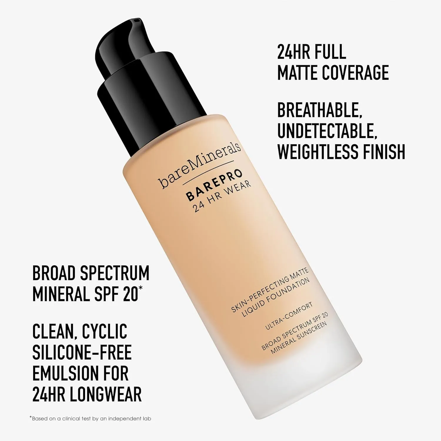 bareminerals Barepro 24HR Wear Matte Liquid Foundation Mineral SPF 20, Full Coverage Foundation Makeup for Mature Skin, Oil-Free, Vegan