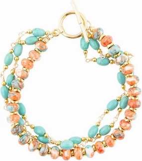 Barse Jewelry Canyon Blue and Orange Magnesite Golden Toggle Bracelet