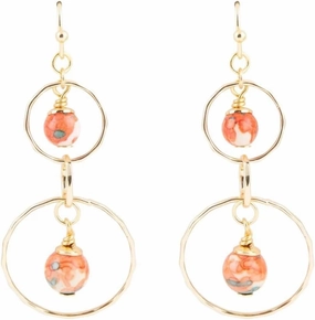 Barse Jewelry Canyon Red Magnesite Double Drop Golden Earrings