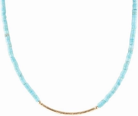 Barse Jewelry Little Bit Turquoise Golden Bar Necklace