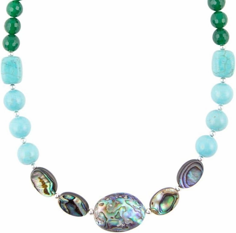 Barse Jewelry Ocean Bright Green Onyx and Blue Abalone Beaded Necklace