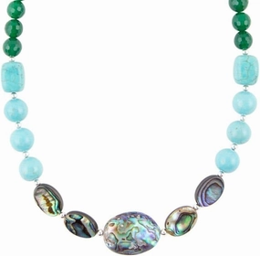 Barse Jewelry Ocean Bright Green Onyx and Blue Abalone Beaded Necklace