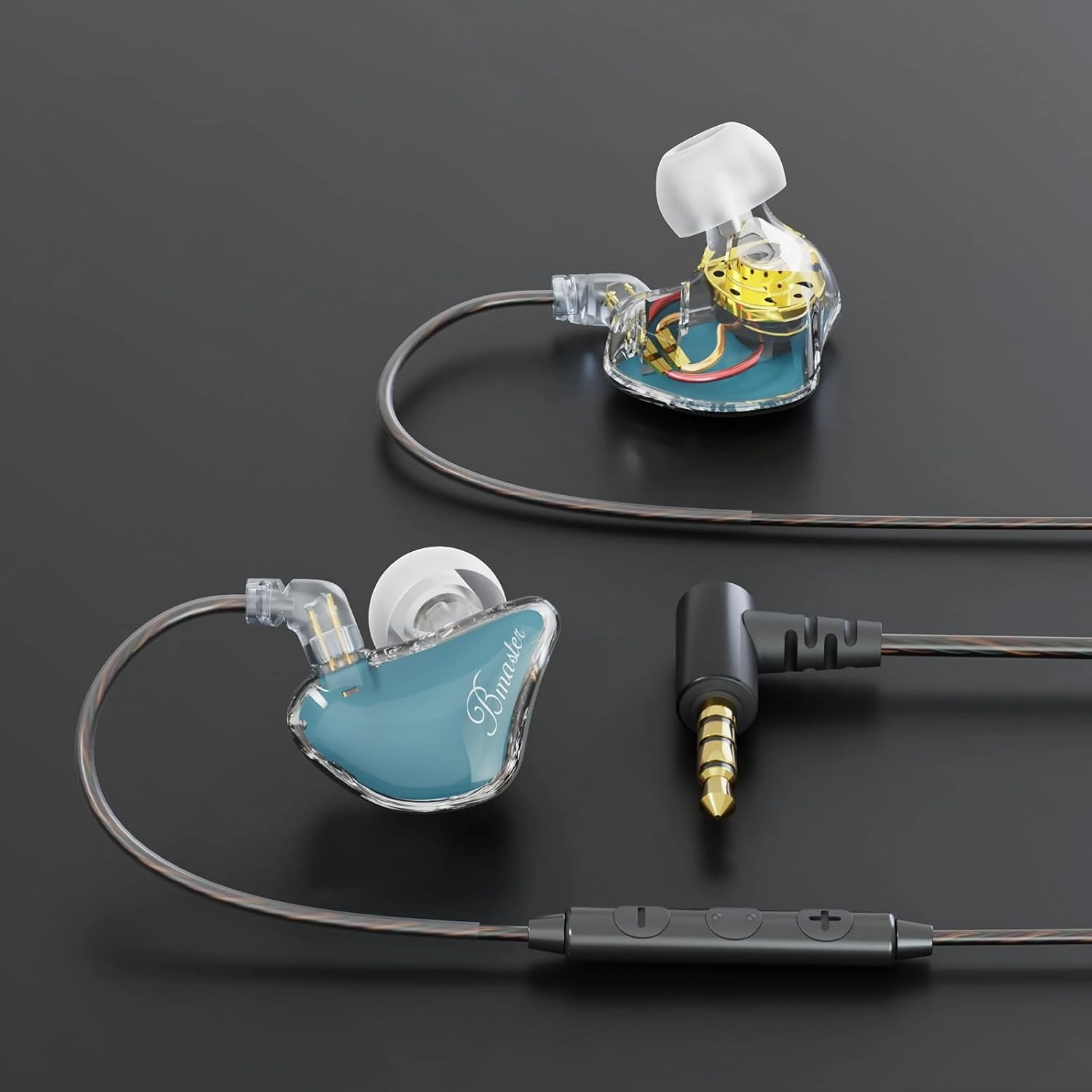 BASN Bmaster 2-Pin Triple Drivers in Ear Monitor Headphone with Two Detachable Cables Fit in Ear Suitable for Audio Engineer, Musician (Blue)