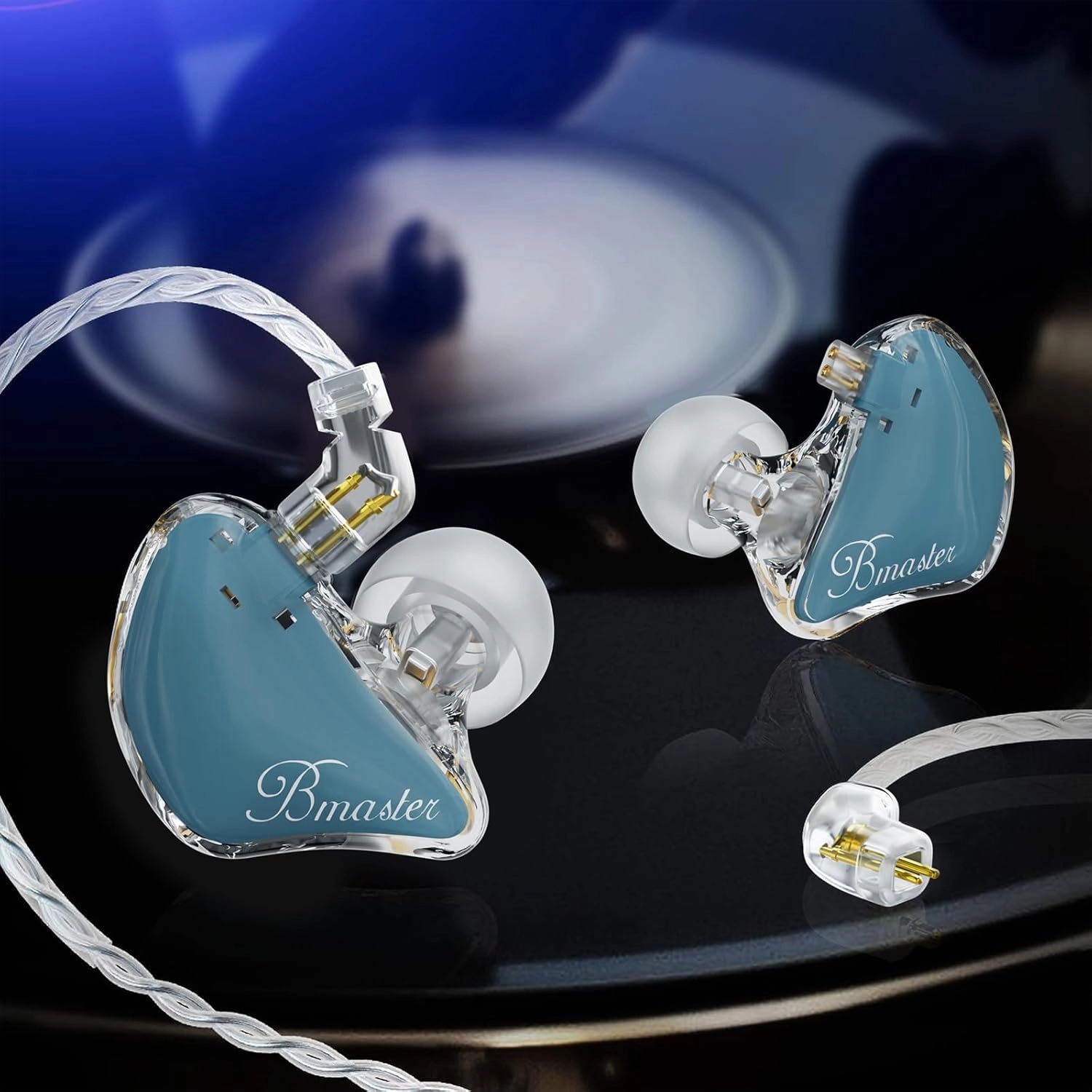 BASN Bmaster 2-Pin Triple Drivers in Ear Monitor Headphone with Two Detachable Cables Fit in Ear Suitable for Audio Engineer, Musician (Blue)
