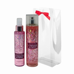 Bath & Body Works A Thousand Wishes Fine Fragrance Body Mist 8 oz & A Thousand Wishes Fine Fragrance Shimmer Body Mist 4.9 oz Gift Set packaging with a Red bow