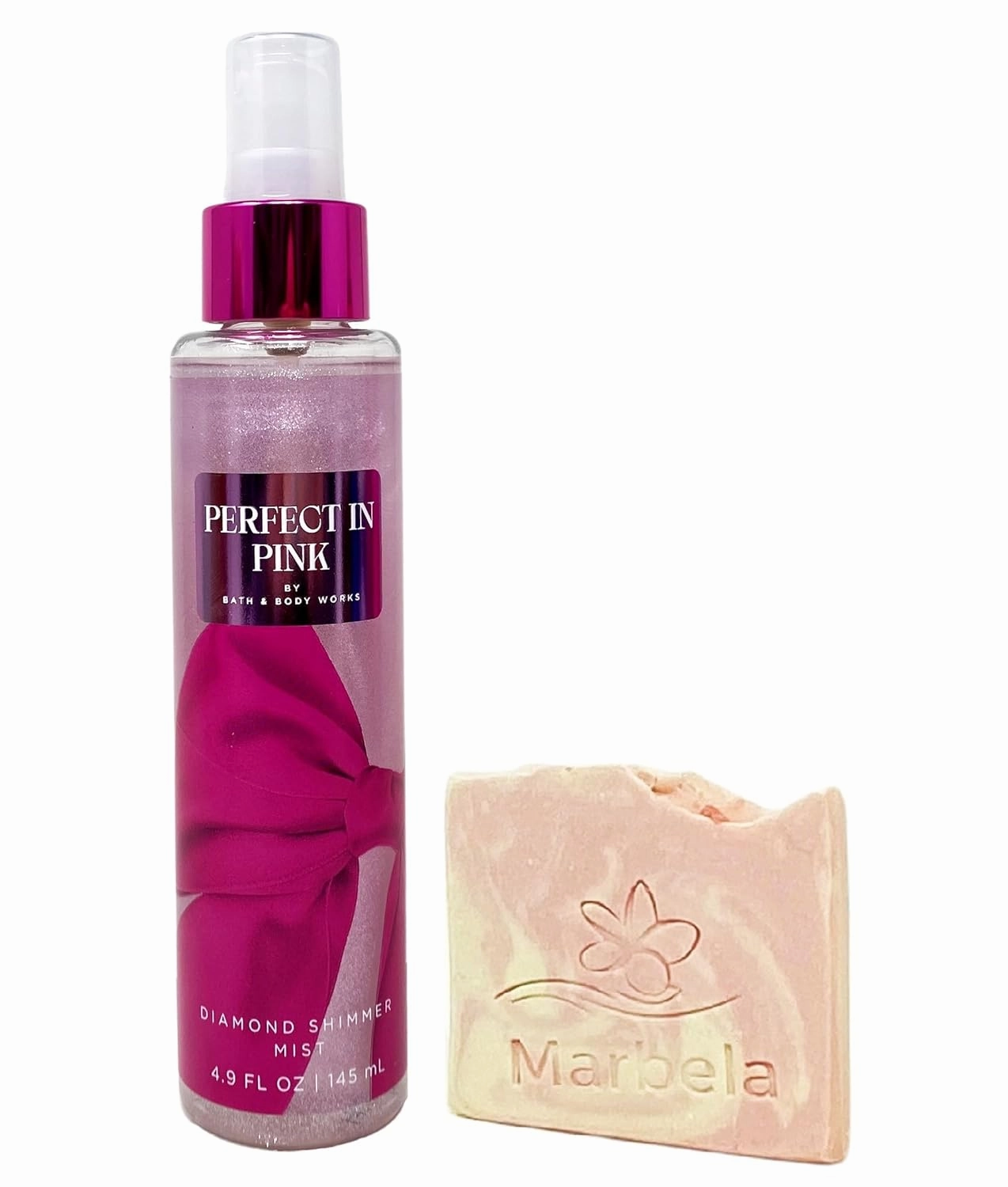 Bath & Body Works Perfect In Pink Diamond Shimmer Mist with a Himalayan Salts Springs Sample Soap
