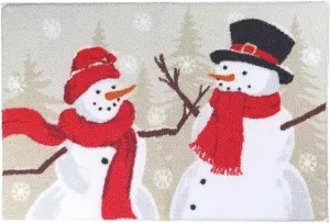 Bathroom Rug, Christmas Holiday Snowman Couple, 30 x 20 inches, Polyester Mat