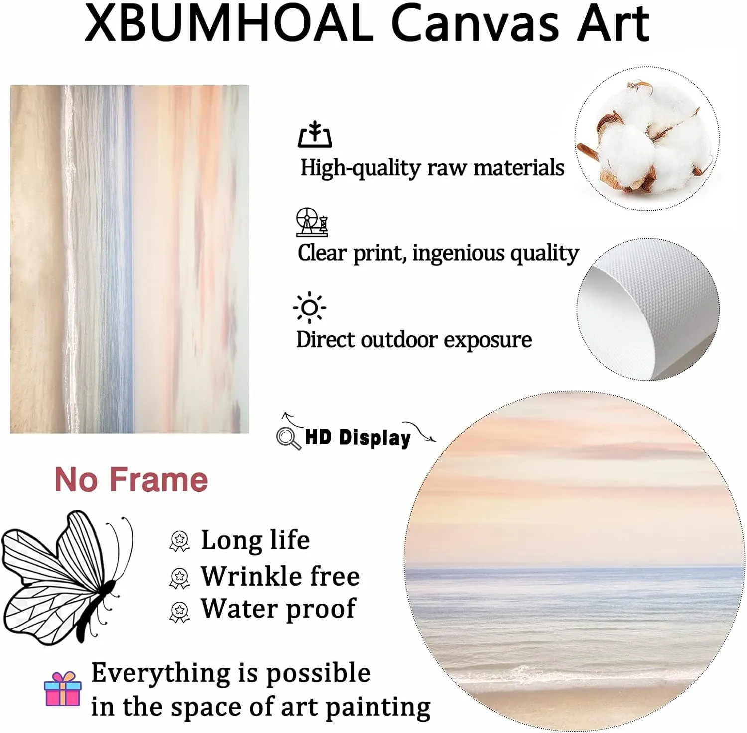Beach Sunset Canvas Wall Art Colorful Sunset Abstract Painting White Wave Art Abstract Sunset Canvas Blue Beach Prints Orange Sunset Poster Seascape Picture Sunset Artwork For Walls 16x24inch No Frame