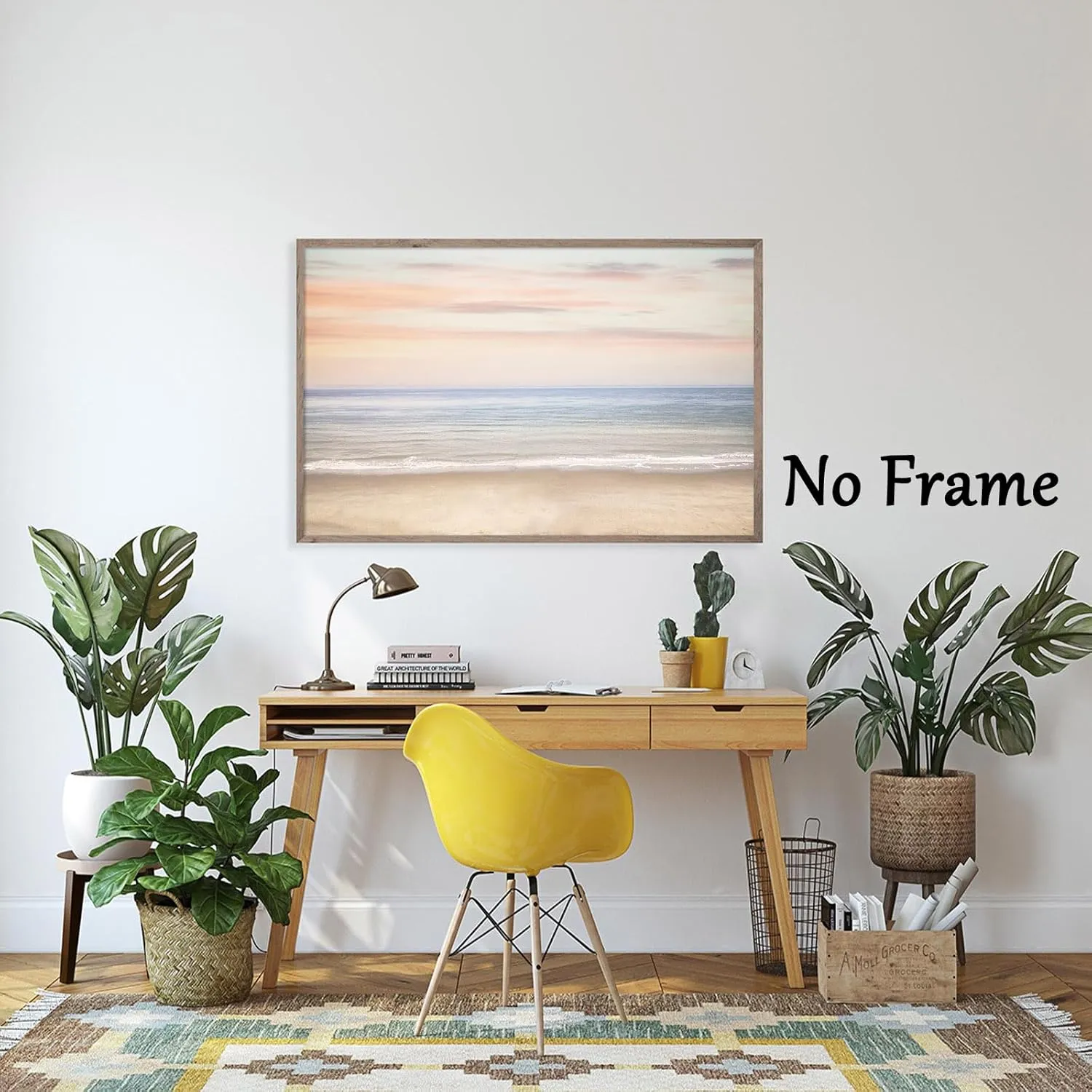 Beach Sunset Canvas Wall Art Colorful Sunset Abstract Painting White Wave Art Abstract Sunset Canvas Blue Beach Prints Orange Sunset Poster Seascape Picture Sunset Artwork For Walls 16x24inch No Frame