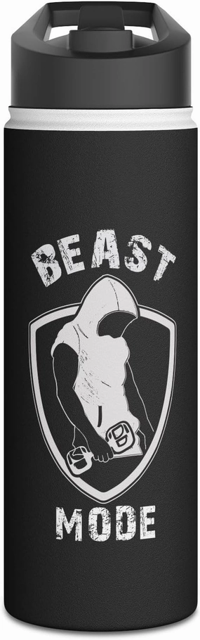 Beast Mode Water Bottle, Gym Fitness Hydration Reusable Insulated Stainless Steel Standard Lid, Workout Gift