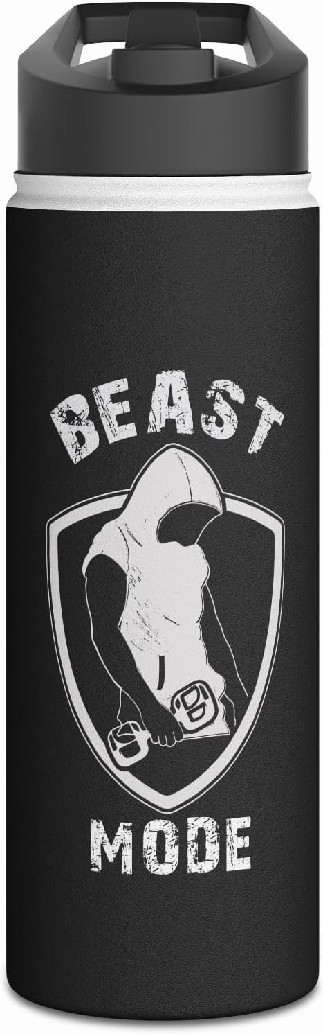 Beast Mode Water Bottle, Gym Fitness Hydration Reusable Insulated Stainless Steel Standard Lid, Workout Gift