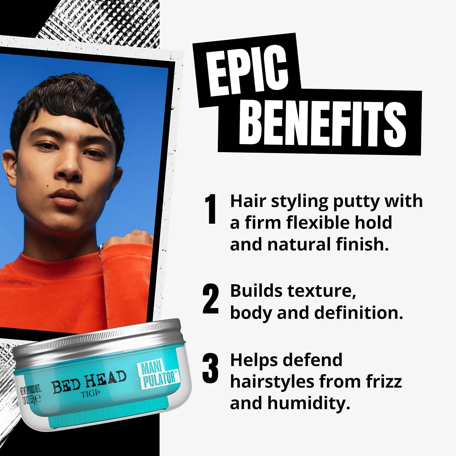 Bed Head by TIGI Manipulator Texturizing Putty - Premium Hair Putty for Men & Women - Incredible Texture & Style - For Styling Short to Medium Hair - Finish on Wet or Dry Hair - 2.01 oz (Pack of 6)