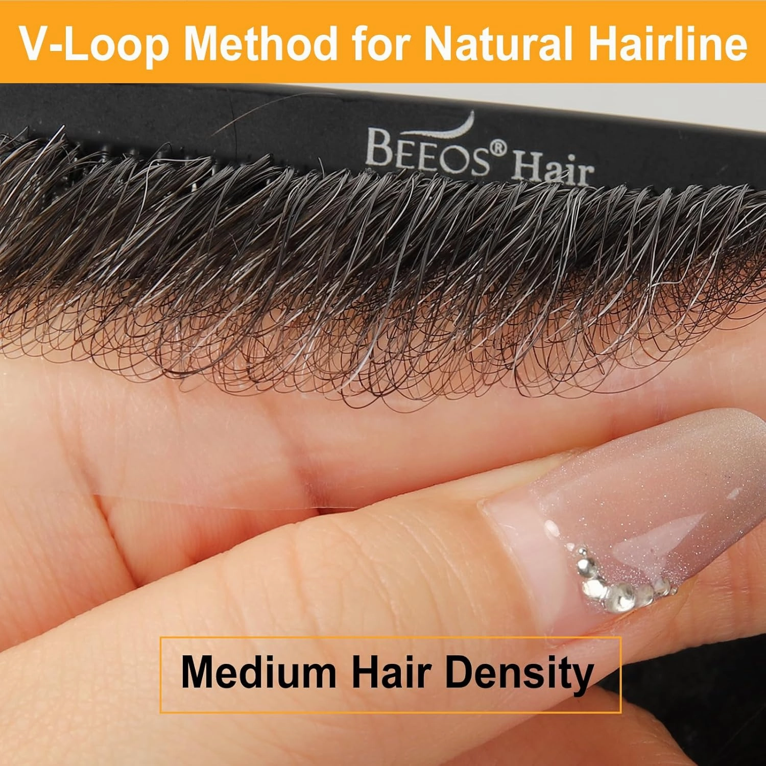 BEEOS 0.03mm PU Ultra-Thin Skin Toupee Hair for Men, Natural Black with 30% Grey Hair V-looped Invisible Knot 8x10 Inch Base Size #1B30 Hairpiece