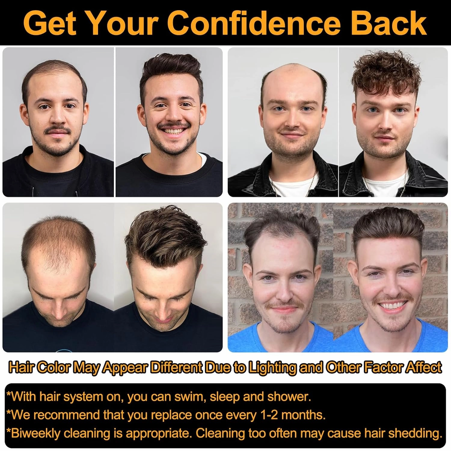 BEEOS 0.03mm Thin Skin Toupee for Men, V-looped and No Knots 100% Human Hair Mens Hairpiece 90% Light Density, 8x10 Inch Transparent PU Base Mens Hair Replacement System #1B Natural Black