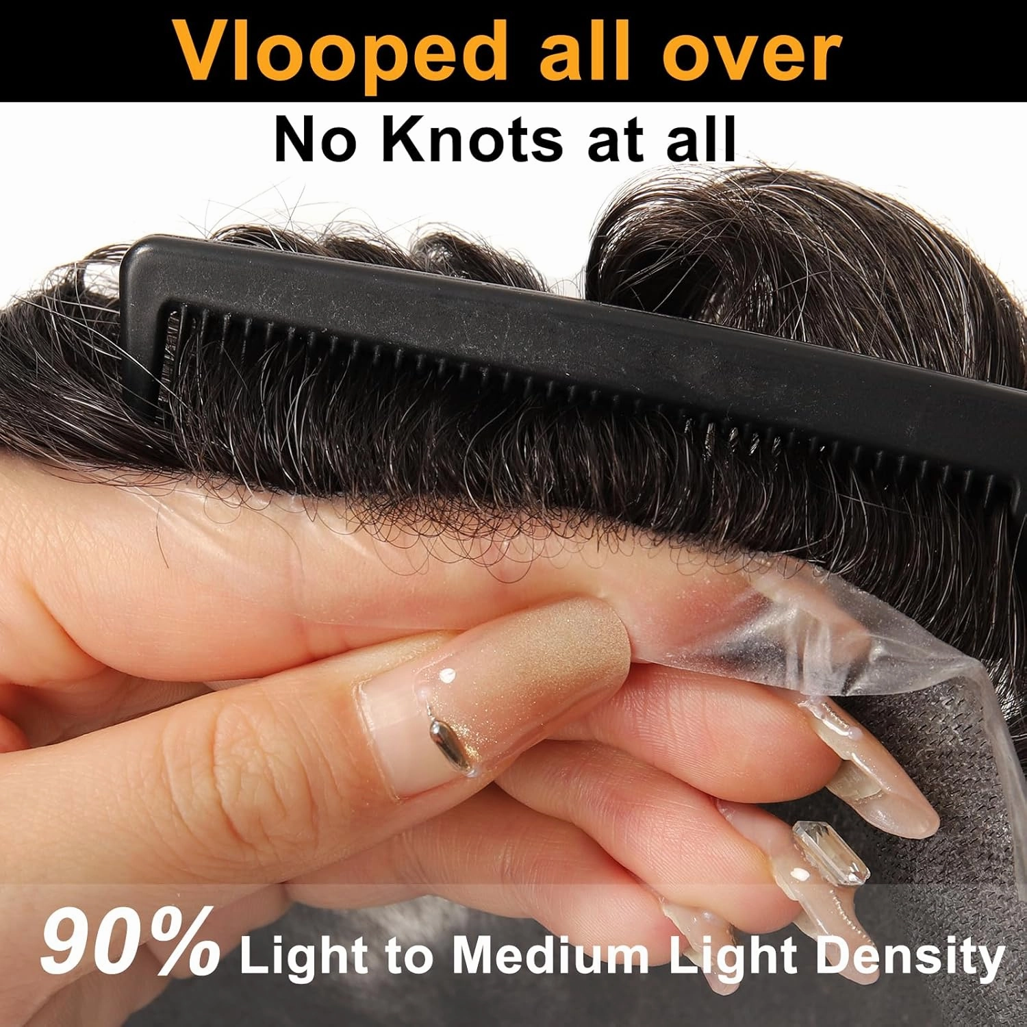 BEEOS 0.03mm Thin Skin Toupee for Men, V-looped and No Knots 100% Human Hair Mens Hairpiece 90% Light Density, 8x10 Inch Transparent PU Base Mens Hair Replacement System #1B Natural Black