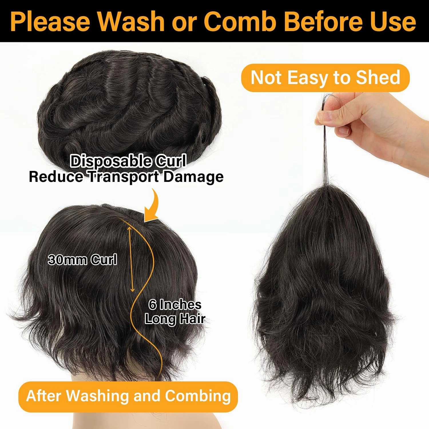 BEEOS 0.03mm Thin Skin Toupee for Men, V-looped and No Knots 100% Human Hair Mens Hairpiece 90% Light Density, 8x10 Inch Transparent PU Base Mens Hair Replacement System #1B Natural Black