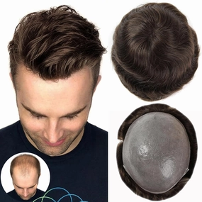 BEEOS 0.03mm Thin Skin Toupee Hair for Men, 8x10 Inch Mens Hair Piece Male Wig, V-looped No Knots Mens Toupee #4 Light Brown