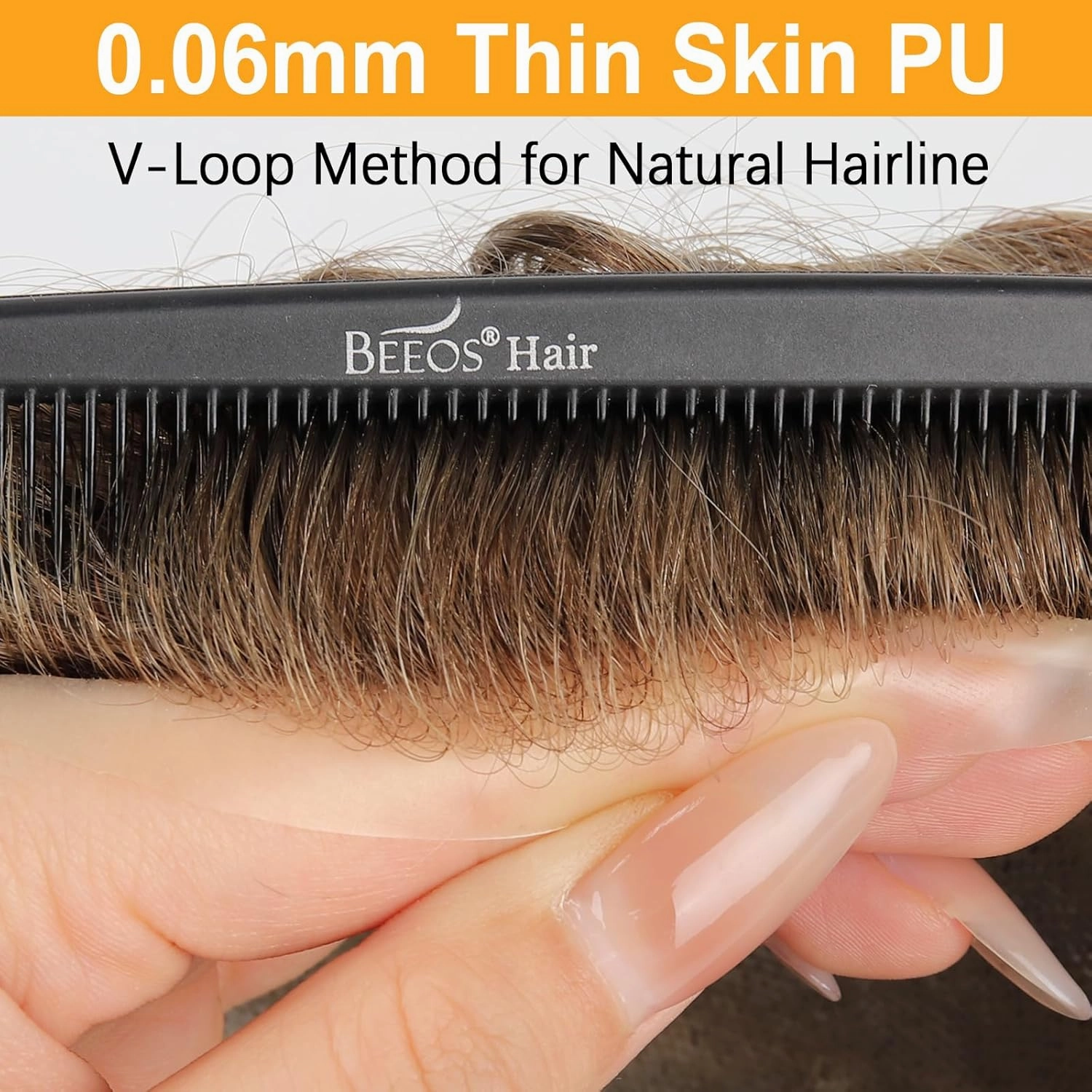 BEEOS 0.06mm Thin Skin Toupee Hair for Men, #18 Blonde V-looped Real Human Hair System Mens Hairpiece 8x10 Inch PU Base