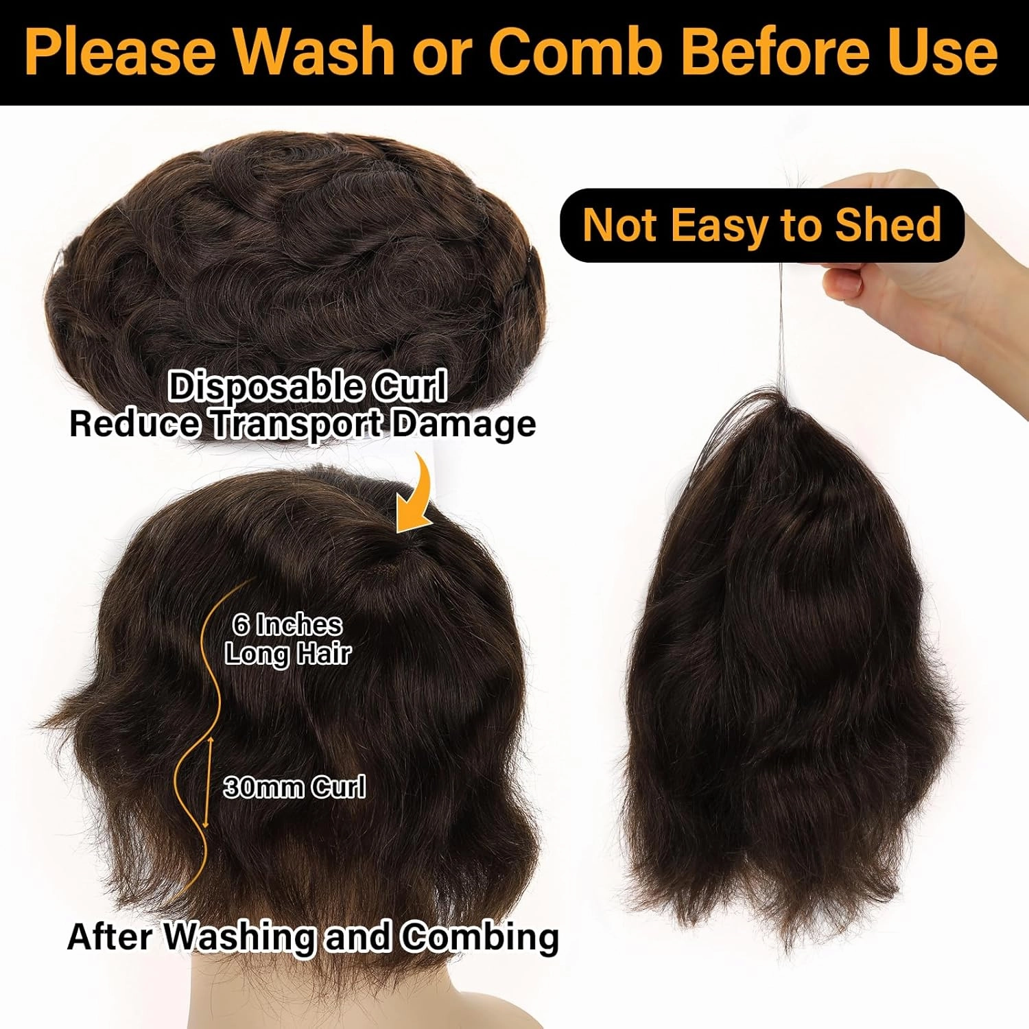 BEEOS 0.08mm Thin Skin Toupee Hair for Men, #2 Dark Brown V-looped Real Human Hair Mens Hair Piece 8x10 Inch PU Base Mens Toupee