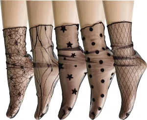 Benefeet Sox Women Sheer Lace Socks Fashion Girls Tulle Slouch Mesh Socks Loose Clear Socks