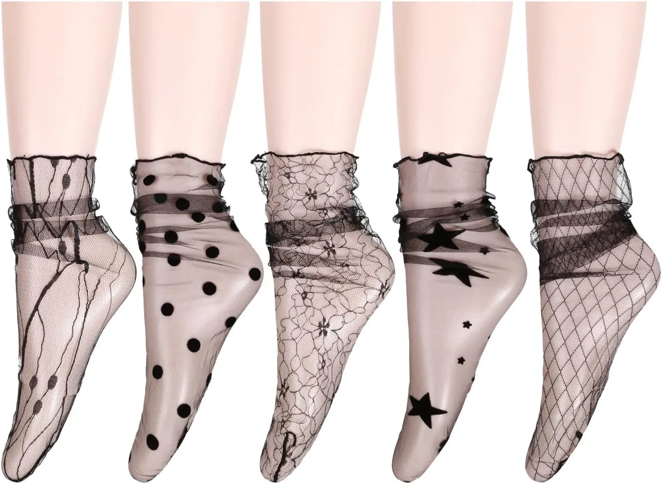 Benefeet Sox Women Sheer Lace Socks Fashion Girls Tulle Slouch Mesh Socks Loose Clear Socks