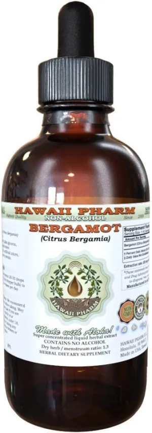 Bergamot Alcohol-Free Liquid Extract, Bergamot (Citrus Bergamia) Dried Fruit Peel Glycerite Hawaii Pharm Natural Herbal Supplement 2 oz