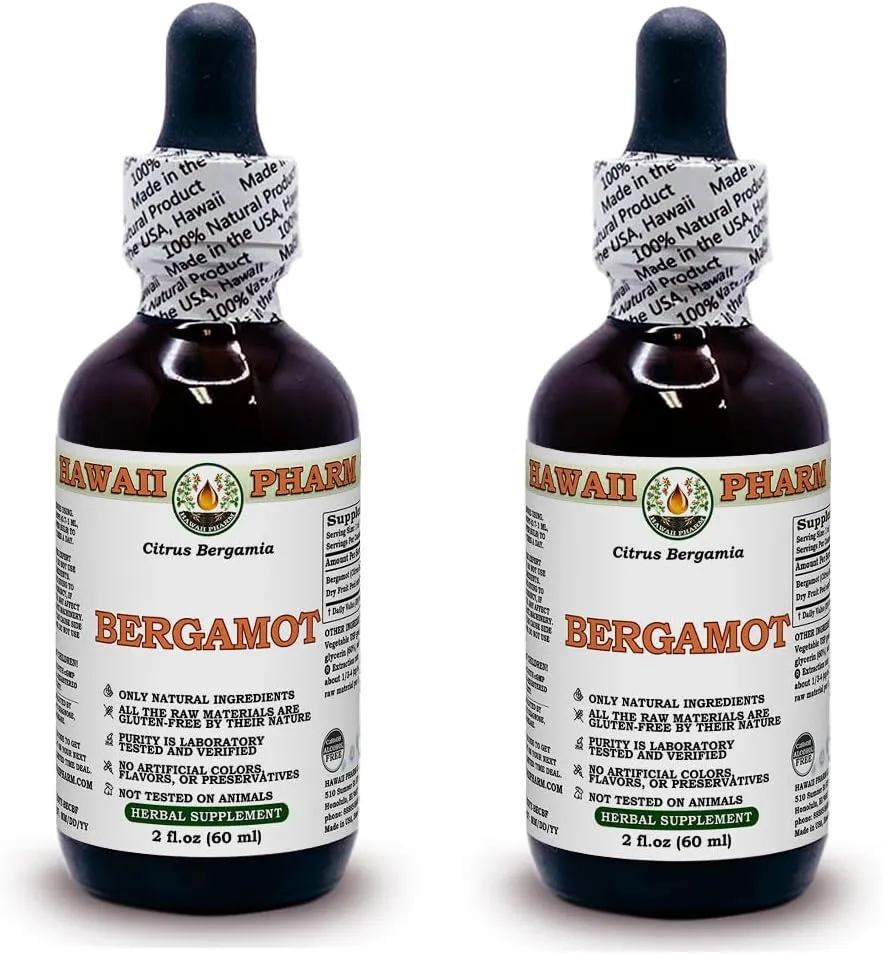 Bergamot Alcohol-Free Liquid Extract, Bergamot (Citrus Bergamia) Dried Fruit Peel Glycerite Hawaii Pharm Natural Herbal Supplement 2x2 oz