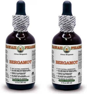 Bergamot Alcohol-Free Liquid Extract, Bergamot (Citrus Bergamia) Dried Fruit Peel Glycerite Hawaii Pharm Natural Herbal Supplement 2x2 oz