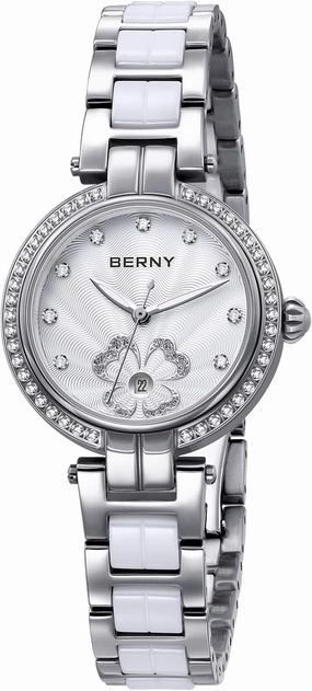 BERNY Gold Watch for Women Dainty Women's Wrist Watch Waterproof Small Ladies Watch Female Analog Quartz Watch Stainless Steel Ceramic Band Sapphire Crystal Date Calender Luxury Birthday Present