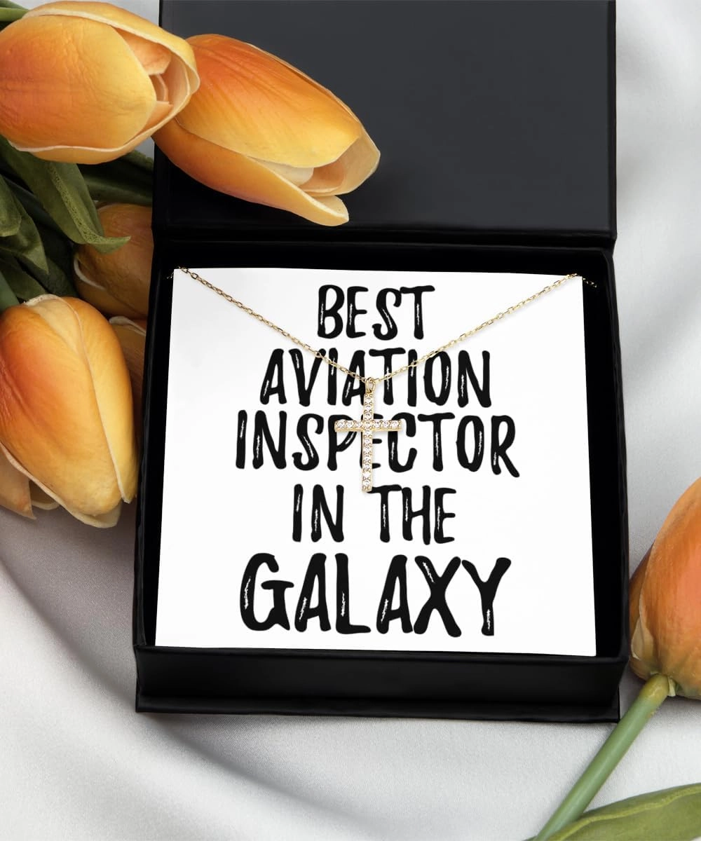 Best Aviation Inspector In The Galaxy Necklace Pendant Funny Sci-fi Lover Gift Geek Coworker Present Jewelry With Chain Message Card Box
